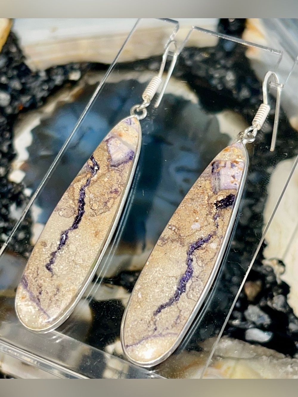 Opalized Purple Fluorite Earrings 2 7/8”